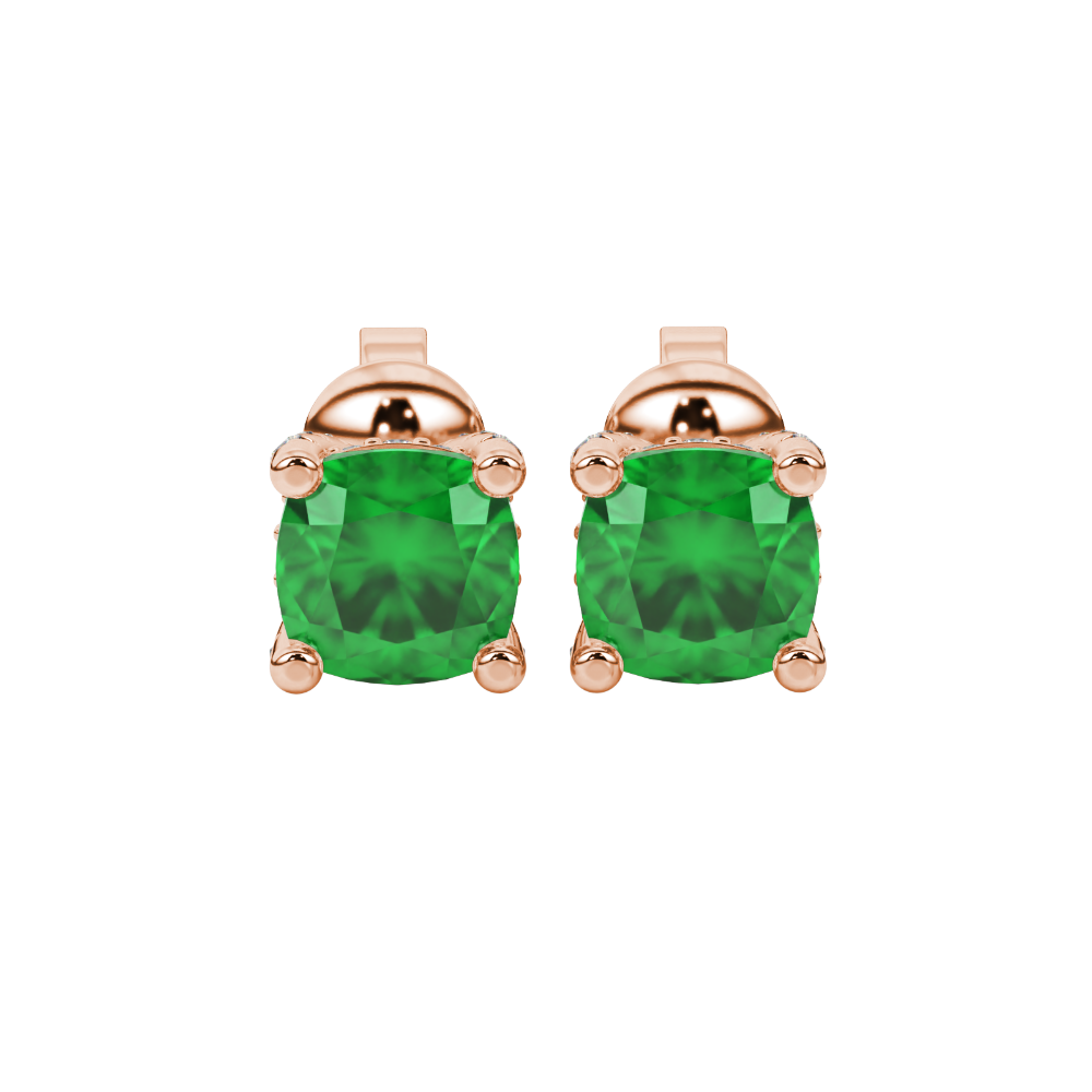 Green cushion cut solitaire gemstone ring in rose gold with classic four prong setting