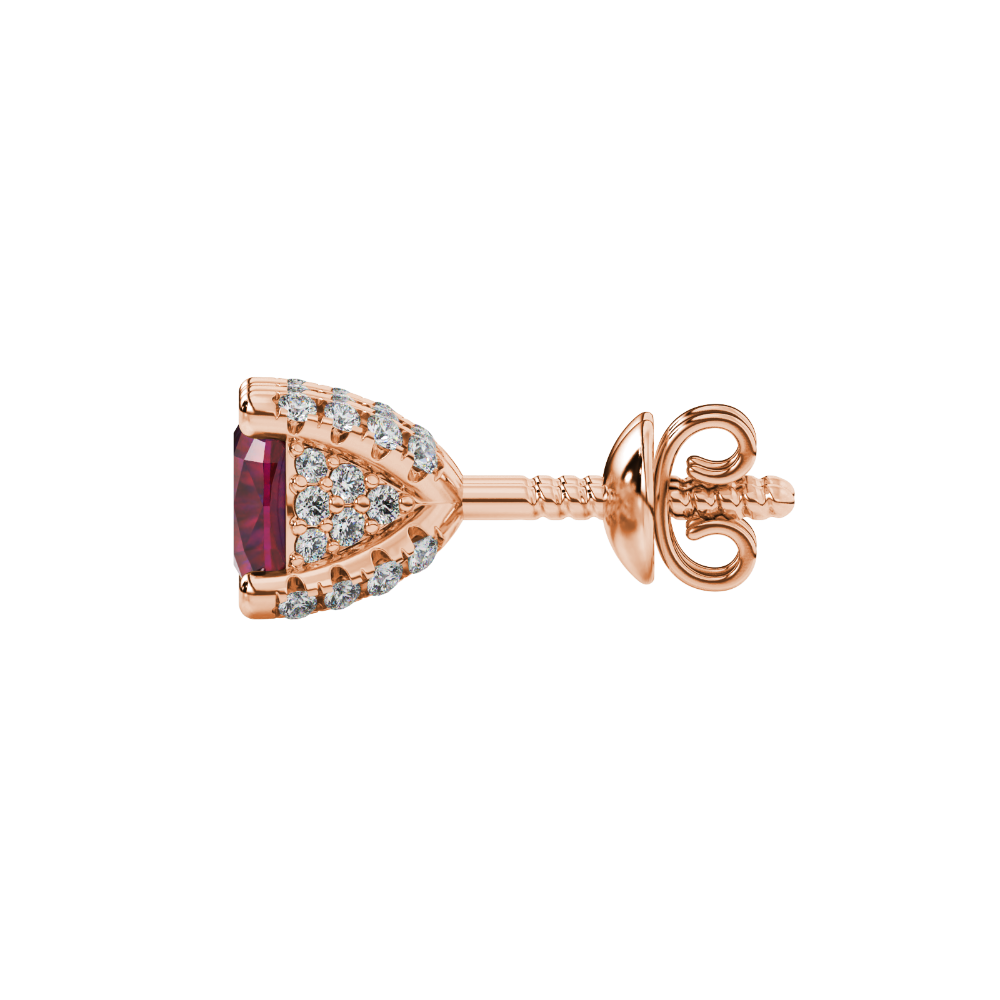 Red cushion cut solitaire gemstone ring in rose gold with classic four prong setting