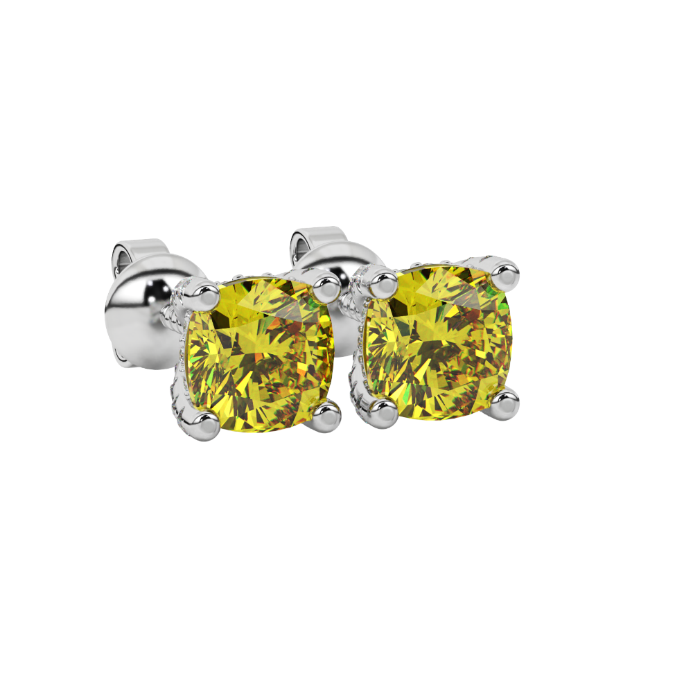 Yellow cushion cut solitaire gemstone ring in rose gold with classic four prong setting