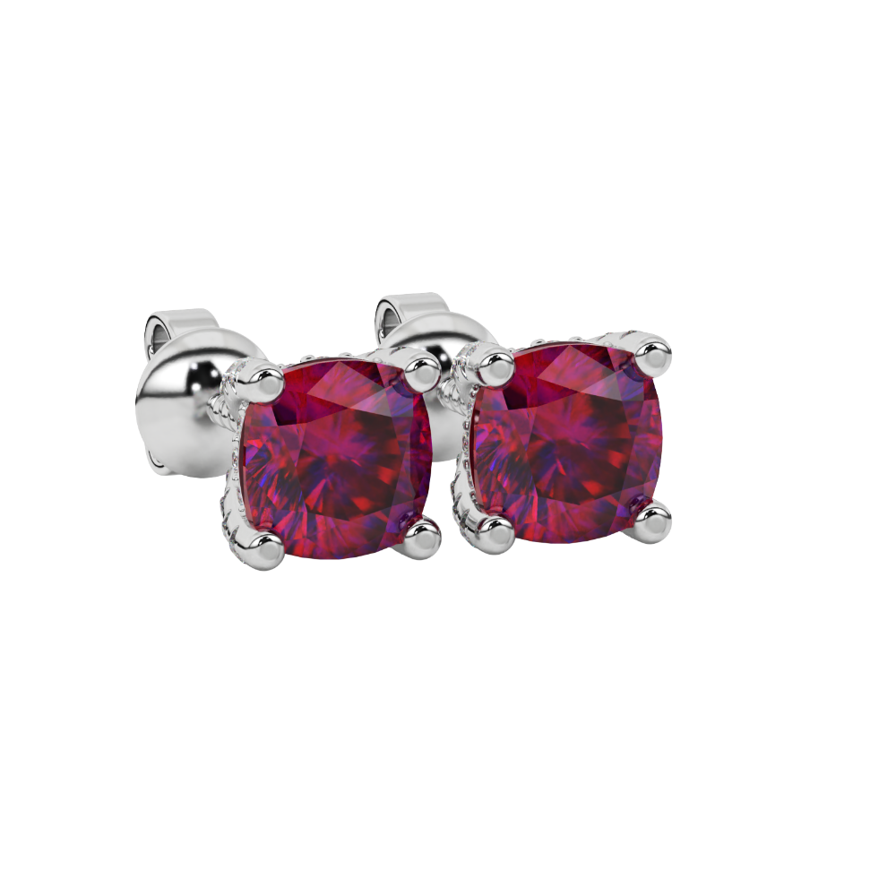 Red cushion cut solitaire gemstone ring in rose gold with classic four prong setting