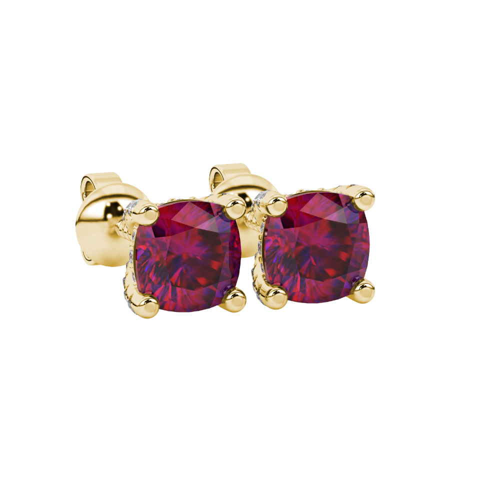 Red cushion cut solitaire gemstone ring in rose gold with classic four prong setting