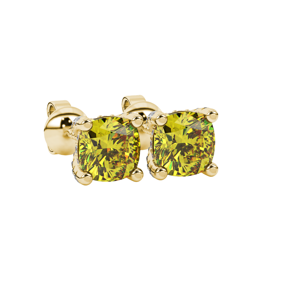 Yellow cushion cut solitaire gemstone ring in rose gold with classic four prong setting