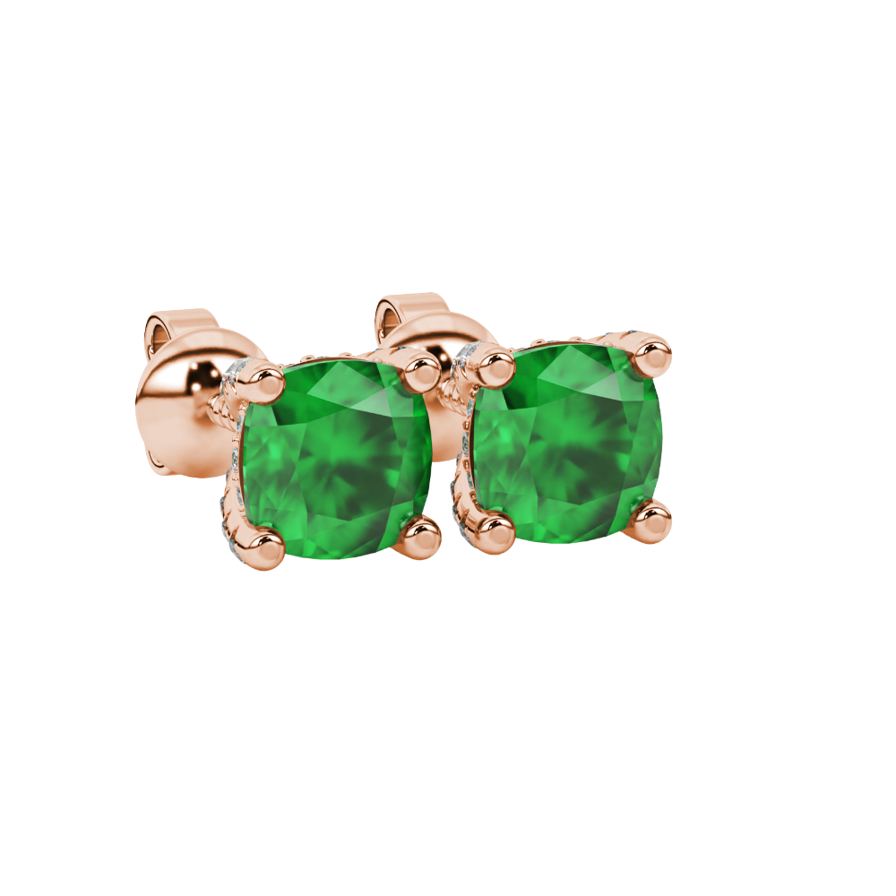 Green cushion cut solitaire gemstone ring in rose gold with classic four prong setting