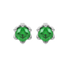 Green cushion cut floral stud earrings in yellow gold with six prong flower setting