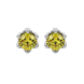 Yellow cushion cut floral stud earrings in white gold with six prong flower setting