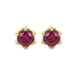Red cushion cut floral stud earrings in yellow gold with six prong flower setting