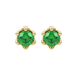 Green cushion cut floral stud earrings in yellow gold with six prong flower setting