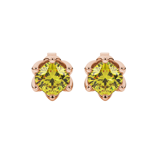 Canary Yellow cushion scalloped six-prong gemstone stud earrings in Rose Gold