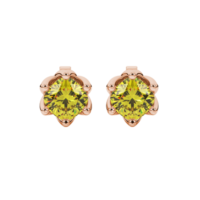 Canary Yellow cushion scalloped six-prong gemstone stud earrings in Rose Gold