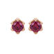 Red cushion cut floral stud earrings in yellow gold with six prong flower setting