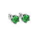 Green cushion cut floral stud earrings in yellow gold with six prong flower setting
