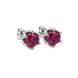 Red cushion cut floral stud earrings in yellow gold with six prong flower setting