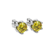 Yellow cushion cut floral stud earrings in white gold with six prong flower setting