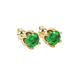 Green cushion cut floral stud earrings in yellow gold with six prong flower setting