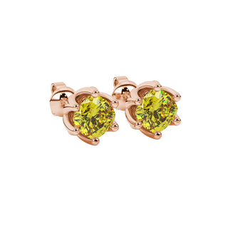 Canary Yellow cushion scalloped six-prong gemstone stud earrings in Rose Gold