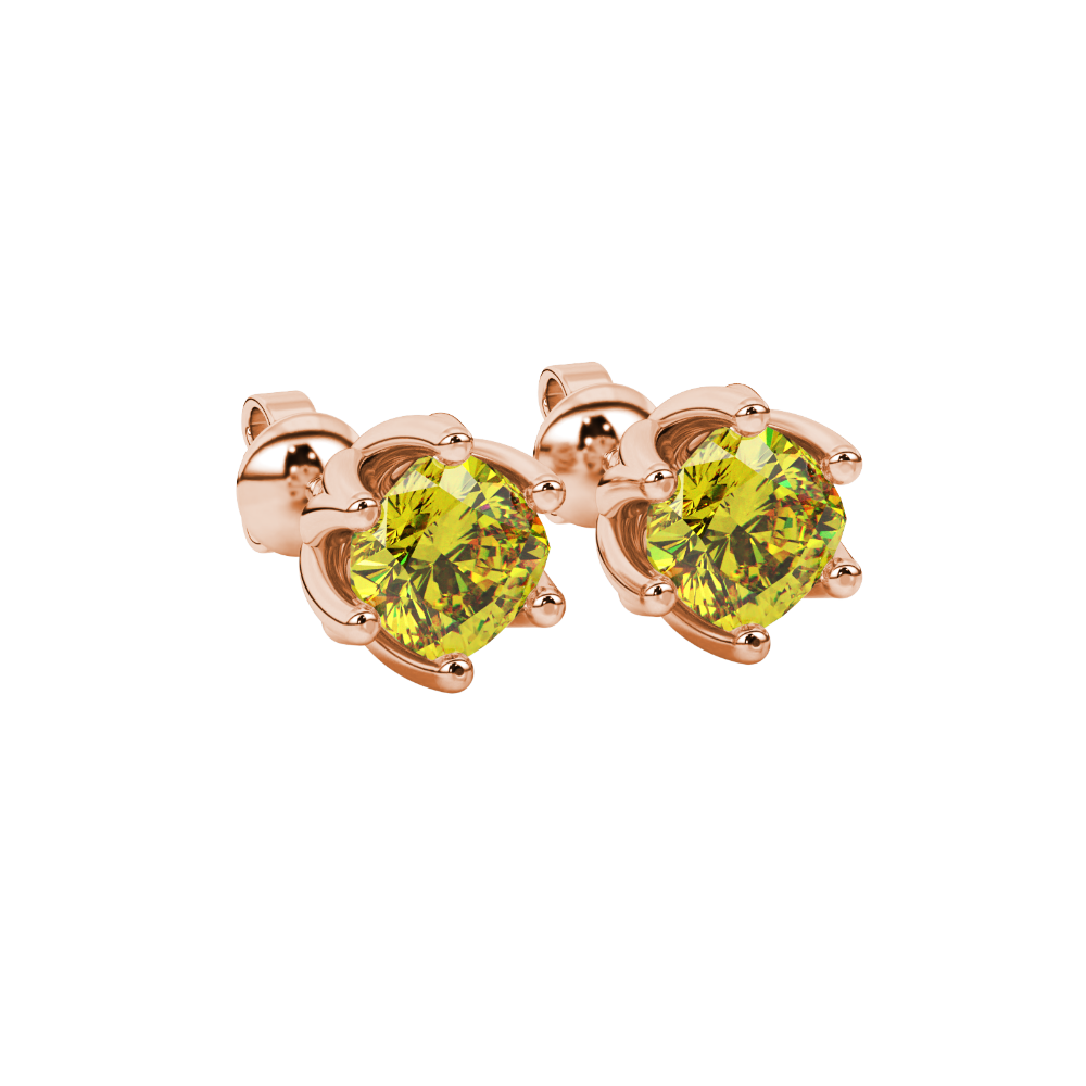 Yellow cushion cut floral stud earrings in white gold with six prong flower setting