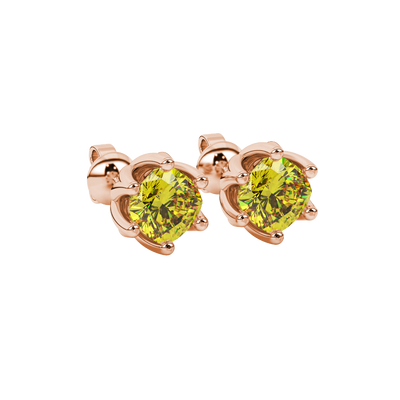 Canary Yellow cushion scalloped six-prong gemstone stud earrings in Rose Gold