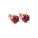 Red cushion cut floral stud earrings in yellow gold with six prong flower setting