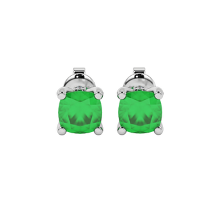 Emerald Green cushion surprise diamond gemstone stud earrings in White Gold