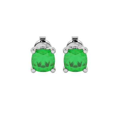 Emerald Green cushion surprise diamond gemstone stud earrings in White Gold