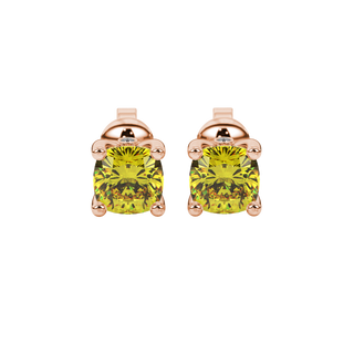 Canary Yellow cushion surprise diamond gemstone stud earrings in Rose Gold