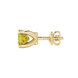 Yellow cushion cut solitaire stud earrings with accent diamonds in yellow gold four prong setting