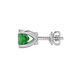 Green cushion cut solitaire stud earrings with accent diamonds in white gold four prong setting