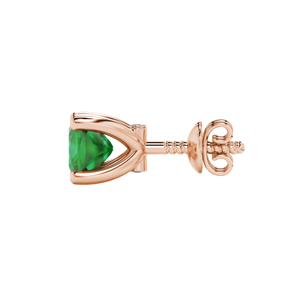 Green cushion cut solitaire stud earrings with accent diamonds in white gold four prong setting