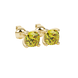 Yellow cushion cut solitaire stud earrings with accent diamonds in yellow gold four prong setting