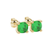 Green cushion cut solitaire stud earrings with accent diamonds in white gold four prong setting