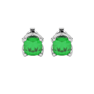 Emerald Green cushion tulip basket gemstone stud earrings in White Gold