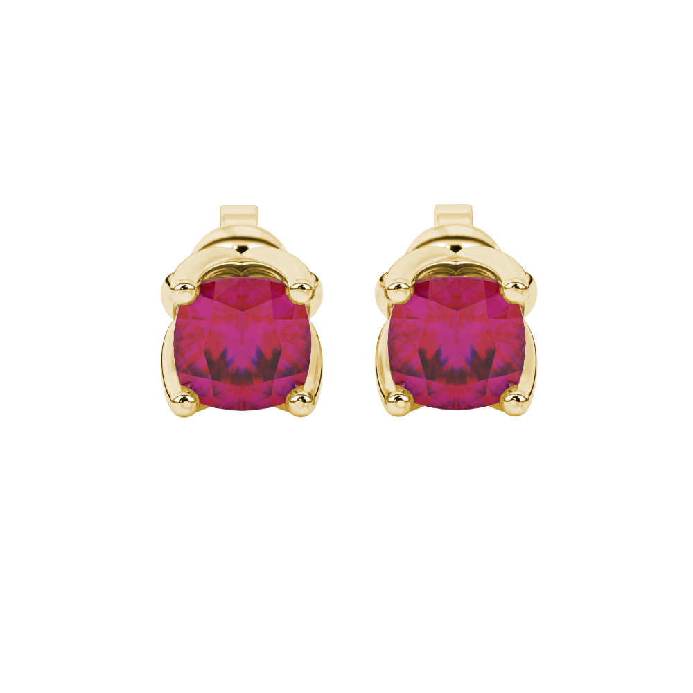 Red cushion cut tulip basket solitaire stud earrings in rose gold four prong setting