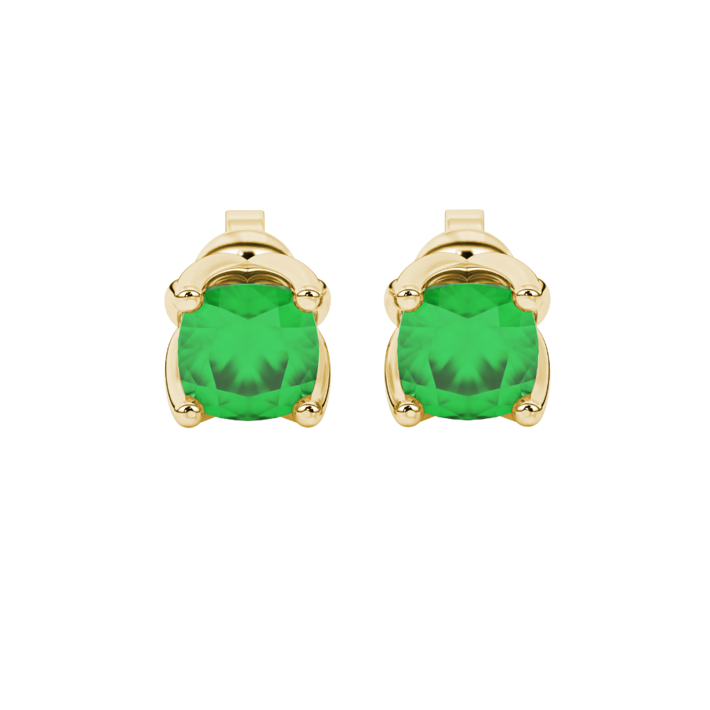 Green cushion cut tulip basket solitaire stud earrings in rose gold four prong setting