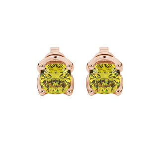 Canary Yellow cushion tulip basket gemstone stud earrings in Rose Gold