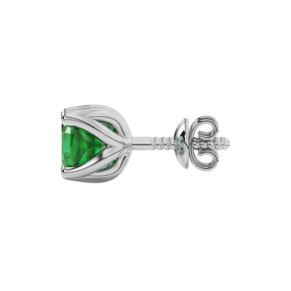 Green cushion cut tulip basket solitaire stud earrings in rose gold four prong setting