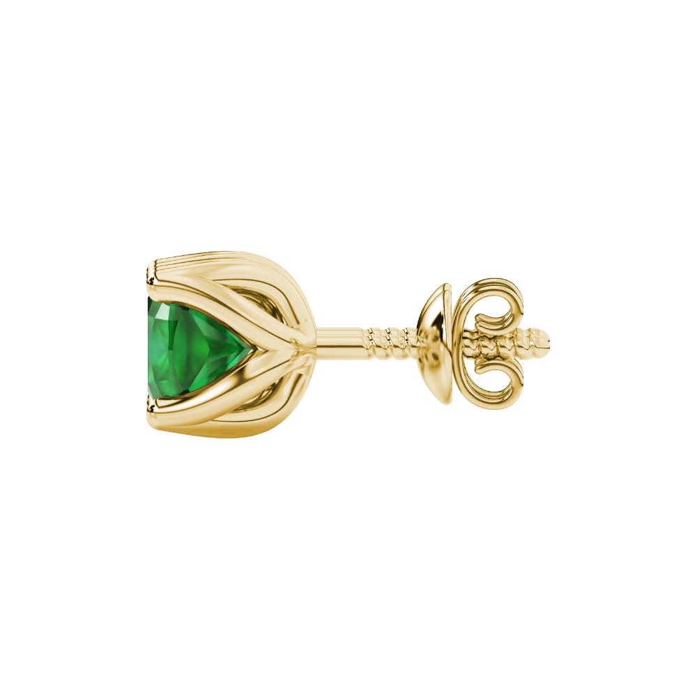 Green cushion cut tulip basket solitaire stud earrings in rose gold four prong setting