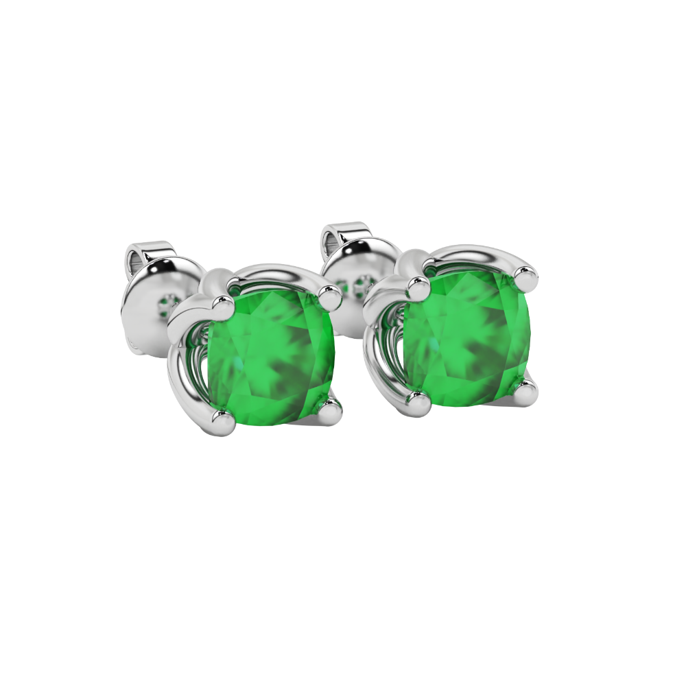 Green cushion cut tulip basket solitaire stud earrings in rose gold four prong setting