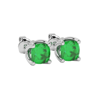 Green cushion cut tulip basket solitaire stud earrings in rose gold four prong setting