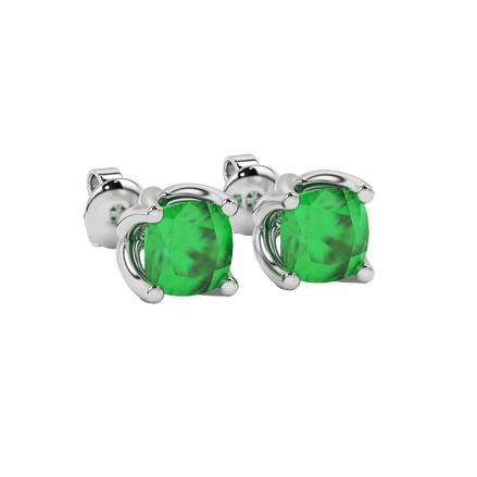 Green cushion cut tulip basket solitaire stud earrings in rose gold four prong setting