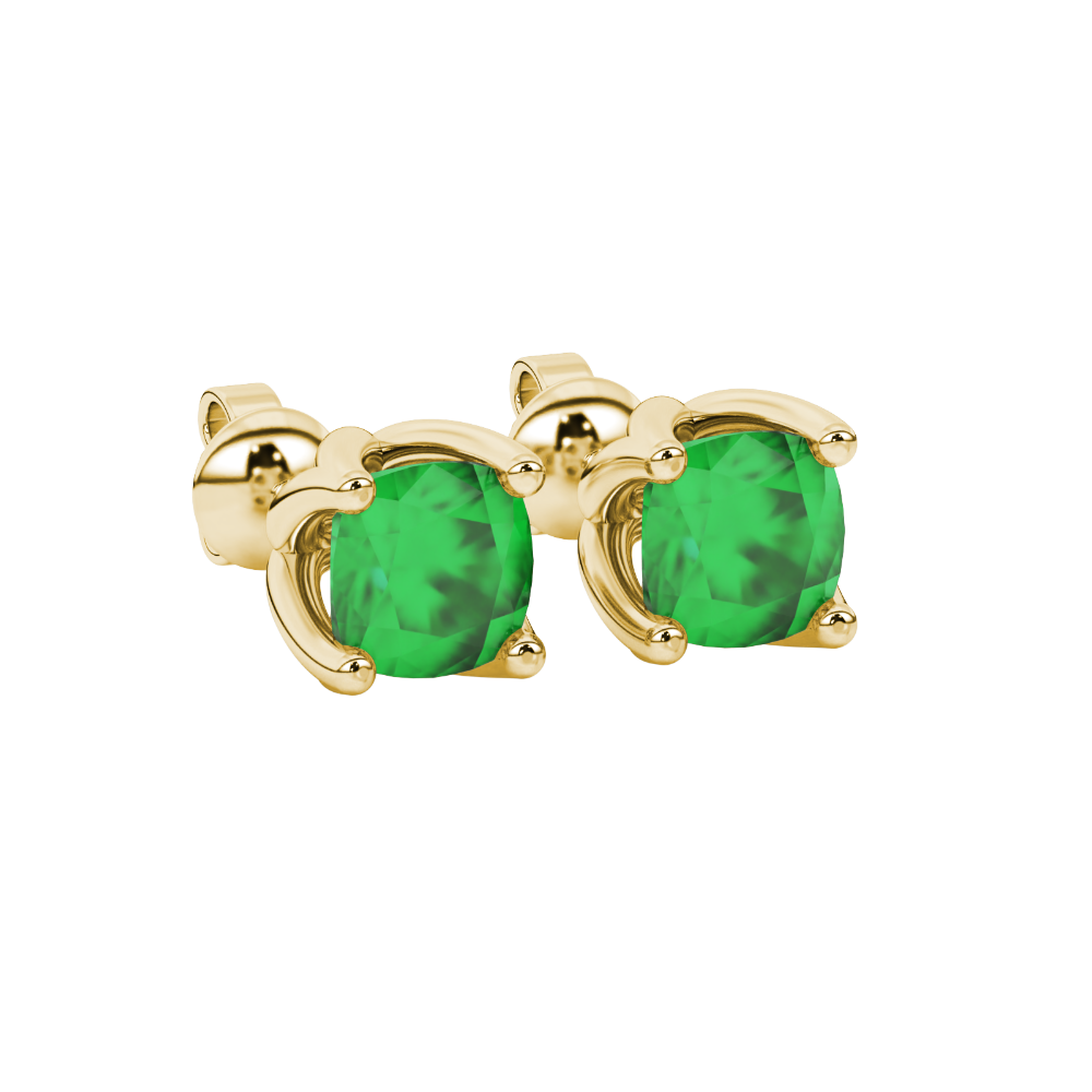 Green cushion cut tulip basket solitaire stud earrings in rose gold four prong setting