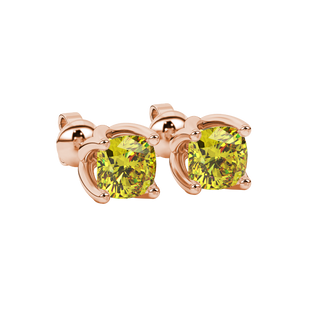 Canary Yellow cushion tulip basket gemstone stud earrings in Rose Gold