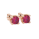 Red cushion cut tulip basket solitaire stud earrings in rose gold four prong setting