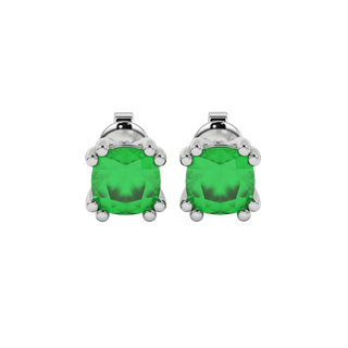 Emerald Green cushion gemstone stud earrings in White Gold