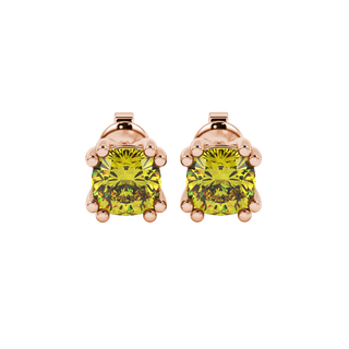 Canary Yellow cushion gemstone stud earrings in Rose Gold