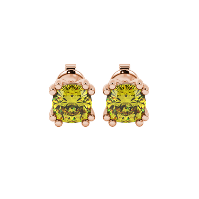 Canary Yellow cushion gemstone stud earrings in Rose Gold