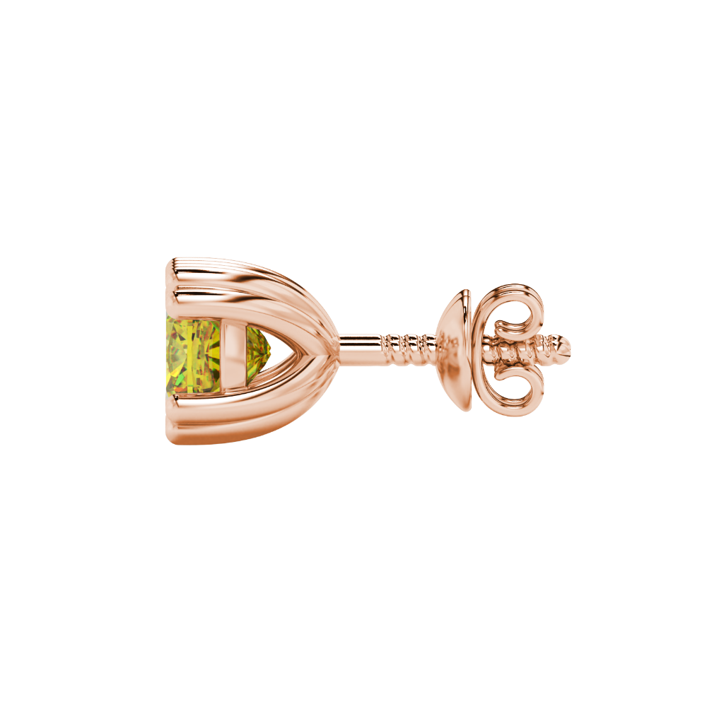 Yellow cushion cut floral crown stud earrings in rose gold multi-prong setting