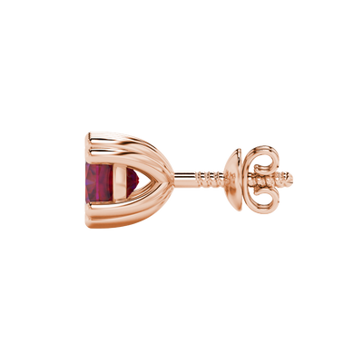 Red cushion cut floral crown stud earrings in rose gold multi-prong setting