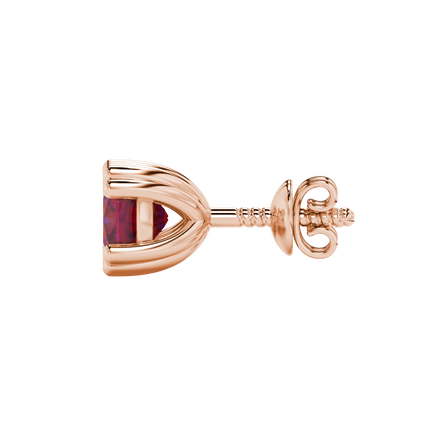 Red cushion cut floral crown stud earrings in rose gold multi-prong setting