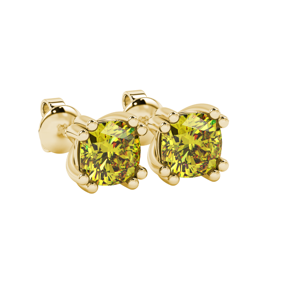 Yellow cushion cut floral crown stud earrings in rose gold multi-prong setting