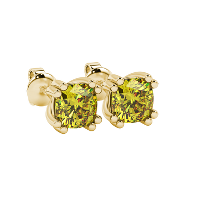 Yellow cushion cut floral crown stud earrings in rose gold multi-prong setting
